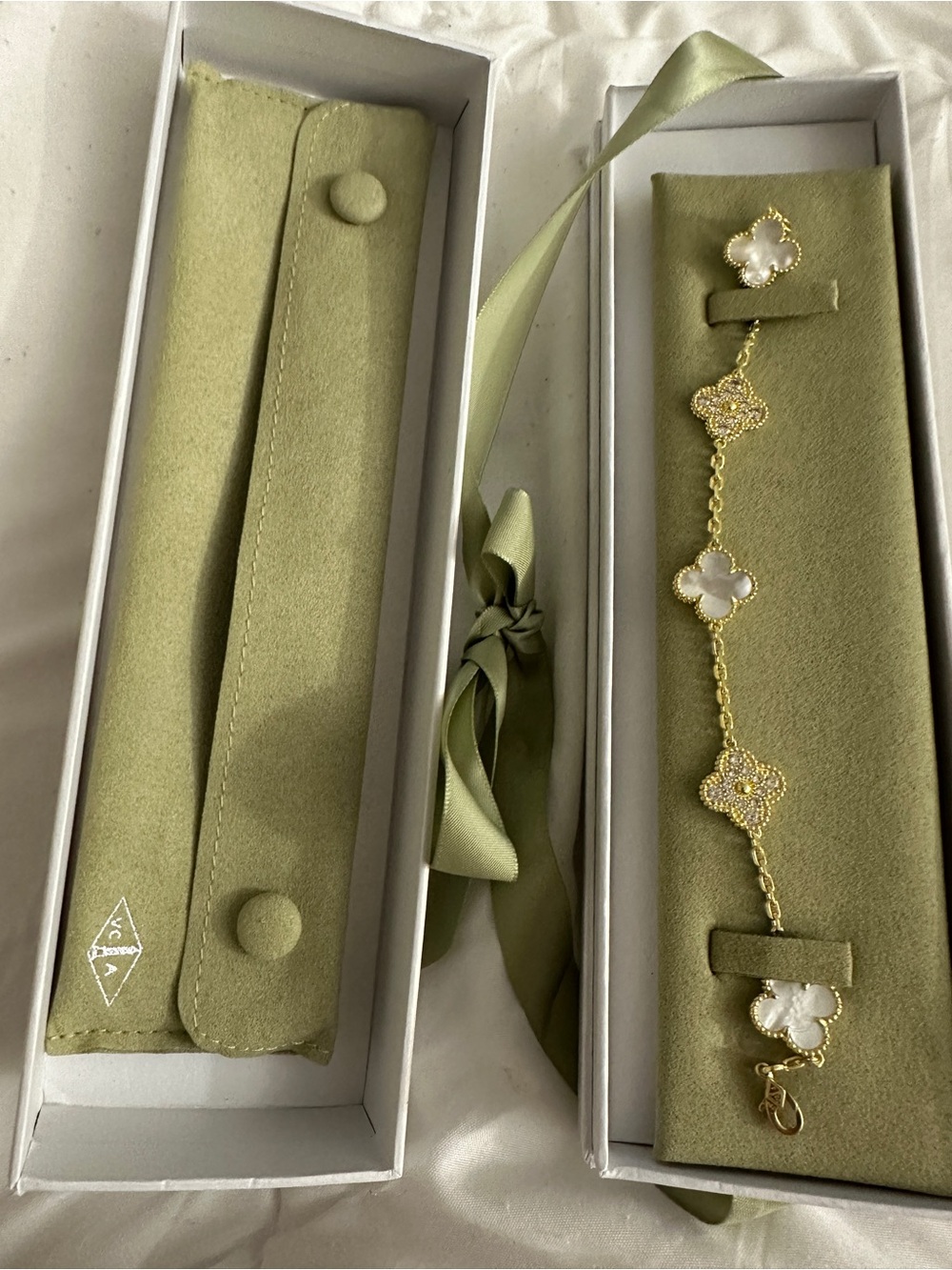 Van Cleef & Arpels Gold Bracelet with White Mother-of-Pearl Clover Motifs